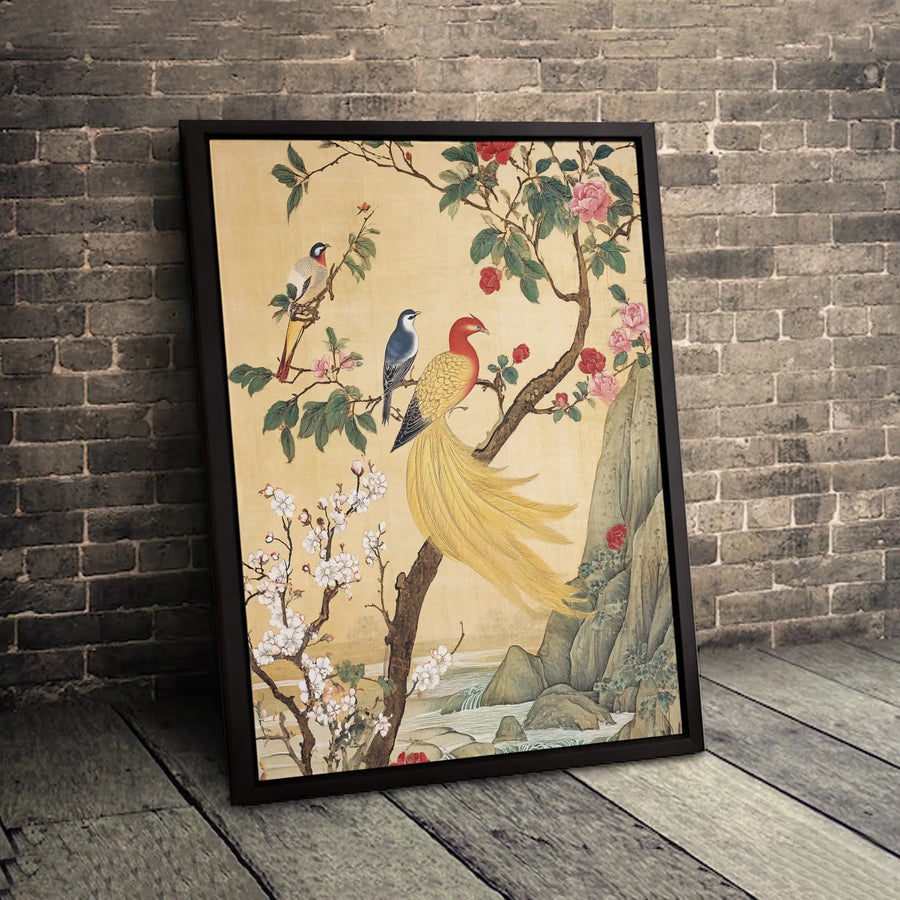 Traditional Chinese Bird and Flower Canvas | Vintage Botanical Wall Art | Premium Fade-Resistant Print | Elegant Asian Decor for Home and Office