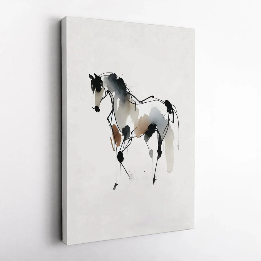 Abstract Horse Canvas Wall Art | Minimalist Ink Wash Painting Print | Premium 1.25" Thick Gallery Wrap | Modern Equestrian Home Decor Gift