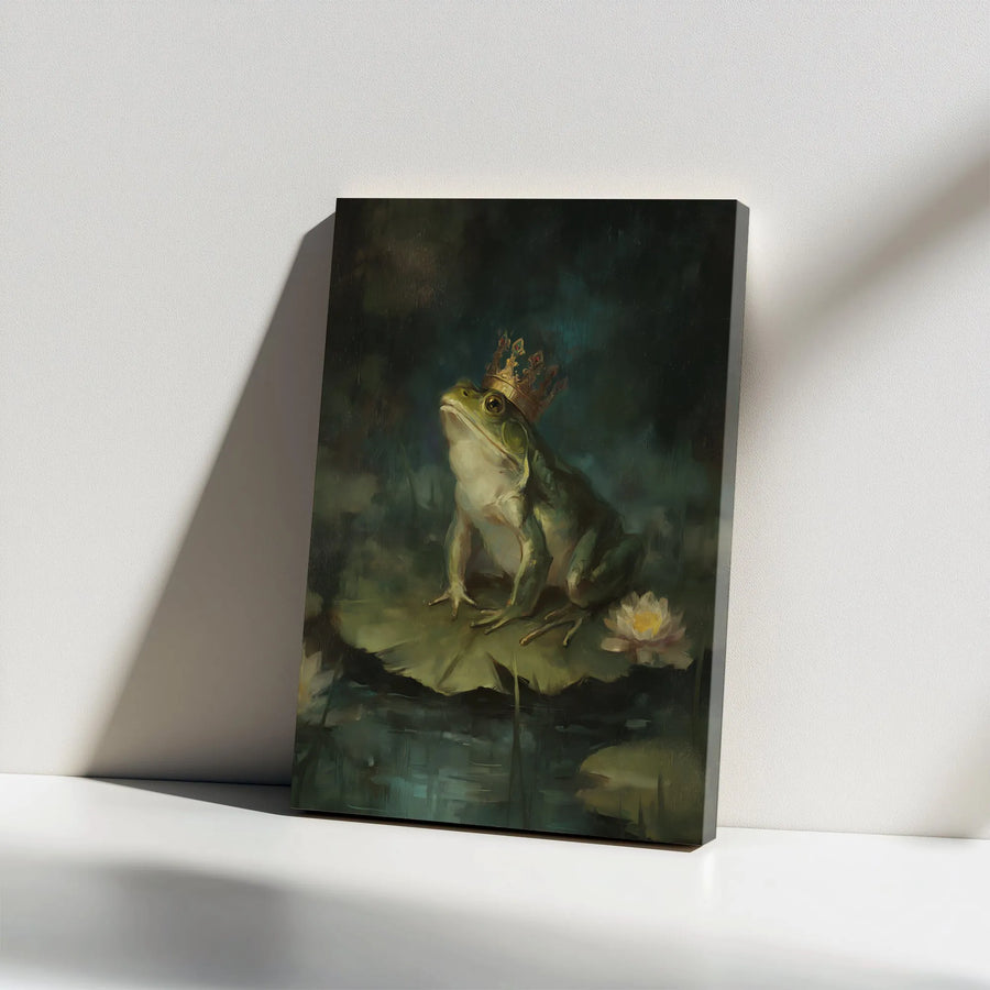 Frog Prince Canvas Wall Art | Whimsical Royal Frog Painting | Gallery Wrapped Premium Print | Enchanting Cottagecore Home Decor Gift