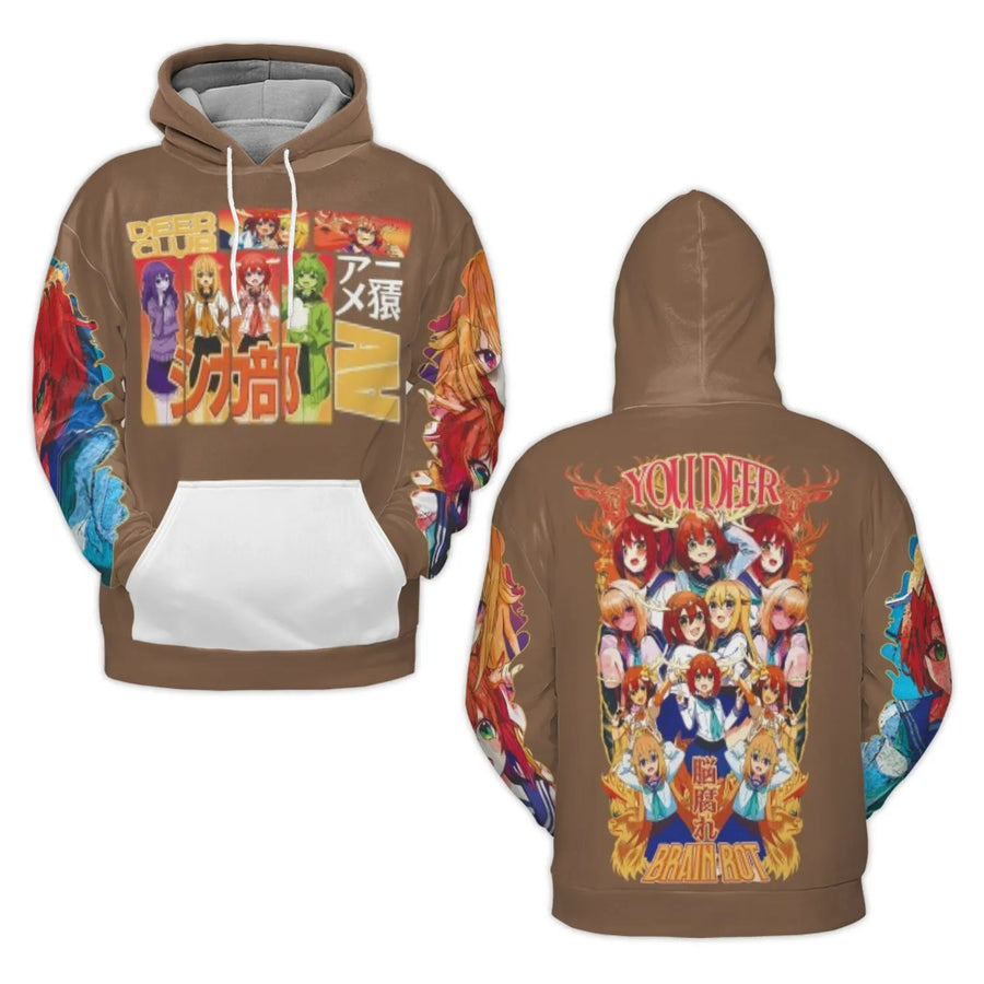 Anime Girl Hoodie | 3D All-Over Print Deer Club Graphic | Premium Polyester Brushed Fleece | Unisex Streetwear Gift for Otaku