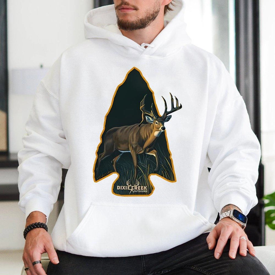 Whitetail Deer Hunting Hoodie | Majestic Buck Arrowhead Graphic | Premium Cotton Blend | Gift for Outdoorsmen and Hunters