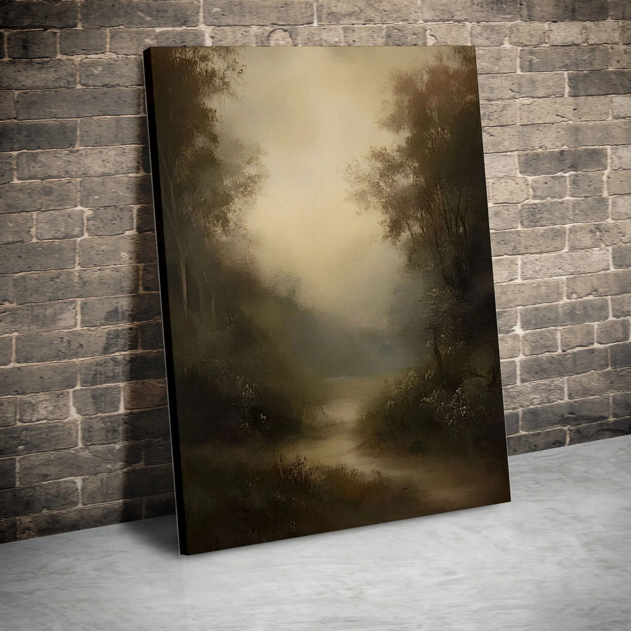 Misty Forest River Wall Art | Moody Landscape Canvas Print | Premium 1.25-Inch Gallery Wrap | Nature-Inspired Home Decor