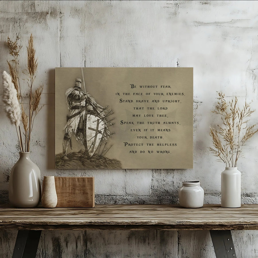 Templar Knight Wall Art | Be Without Fear Quote Canvas | Premium Gallery-Wrapped Decor | Inspirational Christian Gift for Men