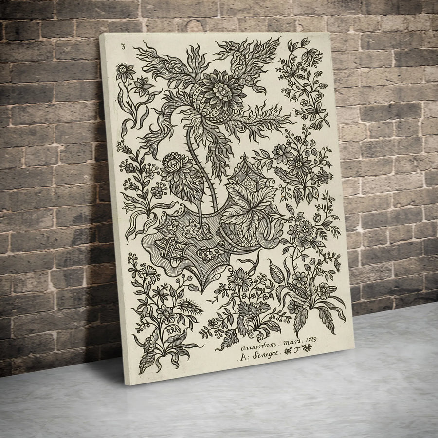 Botanical Etching Wall Art | 1719 Amsterdam Floral Sketch Print | Premium Gallery Wrap Canvas | Vintage Style Home Decor for Living Room