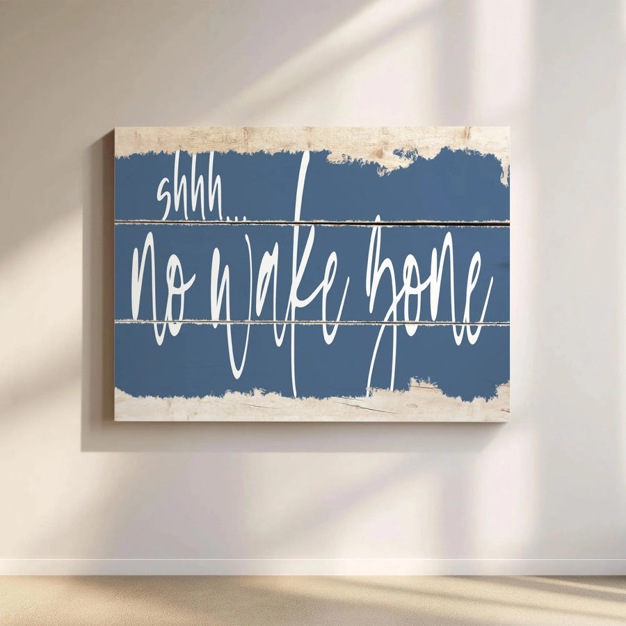 No Wake Zone Canvas Wall Art | Rustic Painted Wood Look Typography | Premium Fade-Resistant Print | Lake House & Coastal Decor Gift