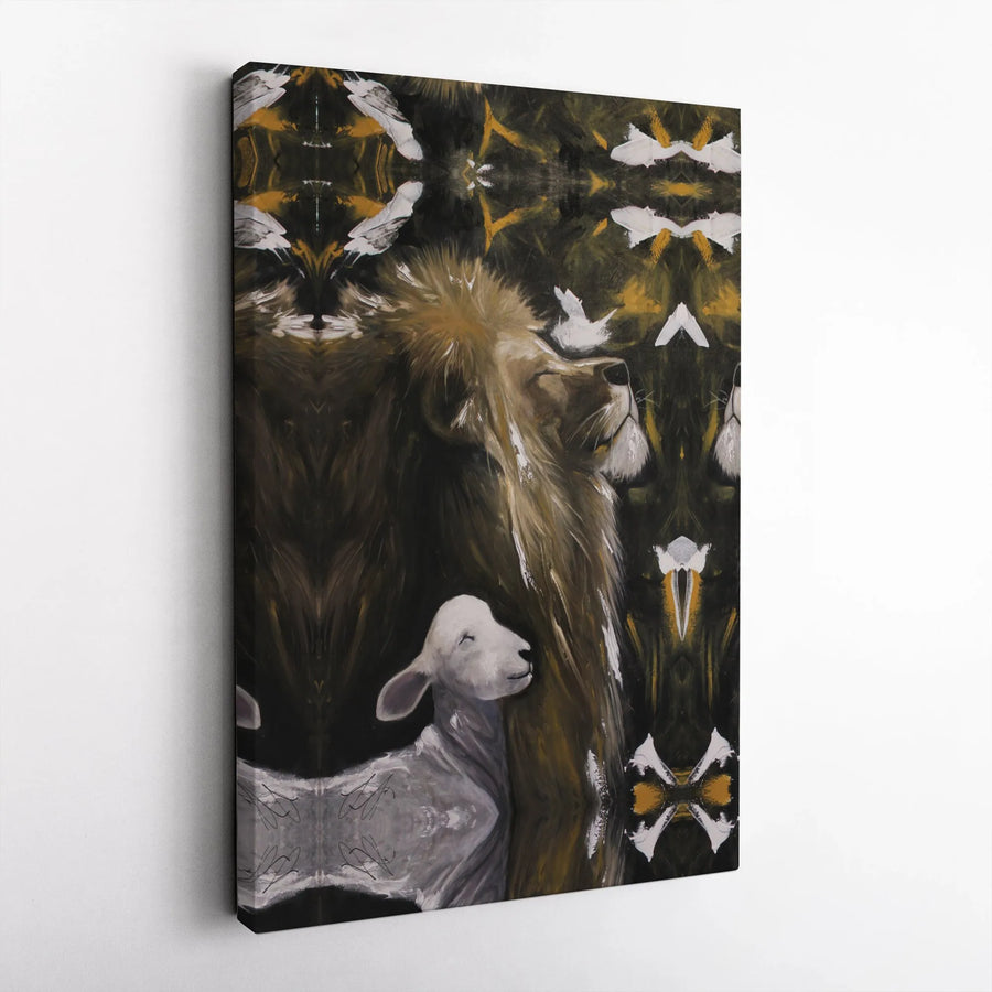 Lion and Lamb Canvas Wall Art | Abstract Christian Artwork | Premium Thick Gallery Wrap | Religious Home Decor Gift