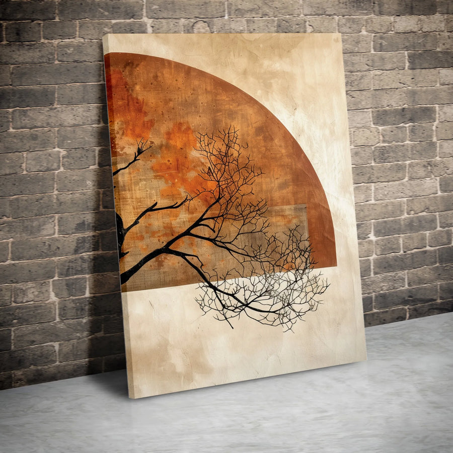 Abstract Tree Canvas Wall Art | Modern Geometric Silhouette with Rust Orange Sun | Premium Fade-Resistant Print | Japandi Inspired Living Room Decor Gift
