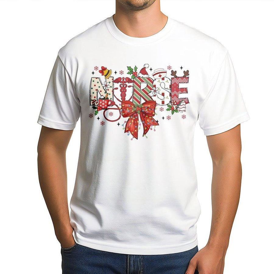 Christmas Nurse T-Shirt | Festive Stethoscope Holiday Design | 100% Cotton Premium Tee | Unique Gift for RN, LPN, and Nursing Students