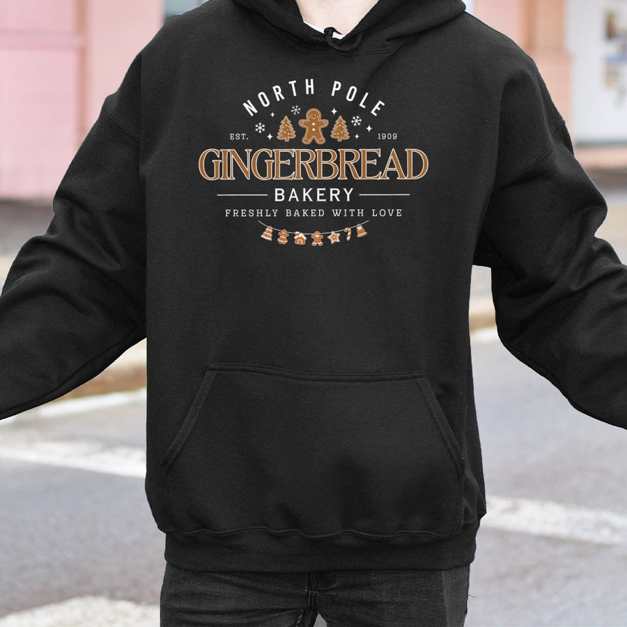 Gingerbread Bakery Christmas Hoodie | Cute Holiday Cookie Graphic | Premium Cotton Blend Sweatshirt | Cozy Winter Gift For Her