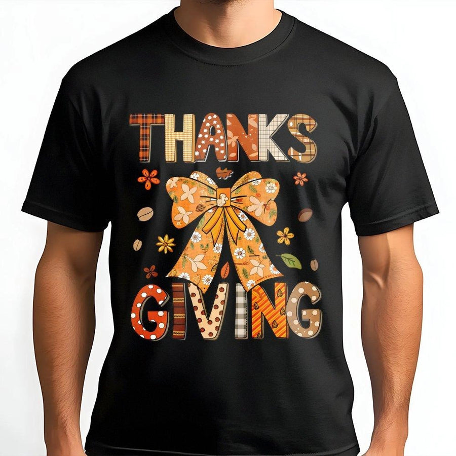 Thanksgiving Coquette Bow T-Shirt | Retro Fall Aesthetic Graphic Tee | 100% Soft Cotton Premium Shirt | Cute Thanksgiving Outfit Gift For Women
