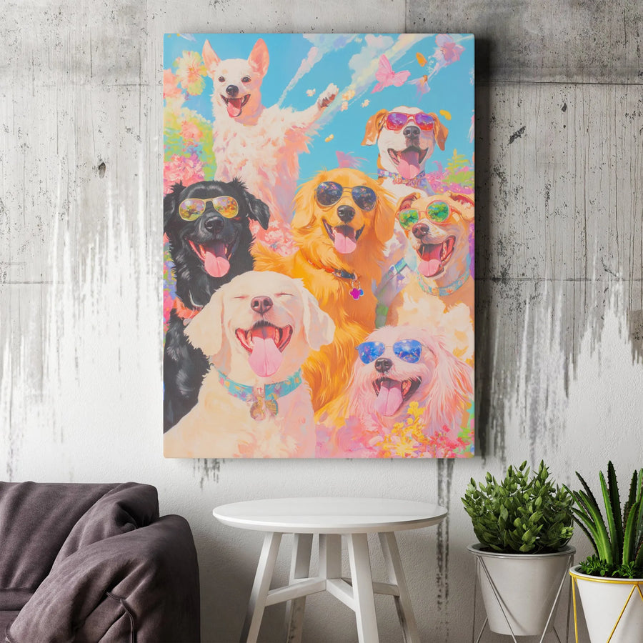Colorful Dog Wall Art | Vibrant Watercolor Pet Portrait with Sunglasses | Premium 1.25-Inch Gallery Canvas | Fun Gift for Dog Lovers