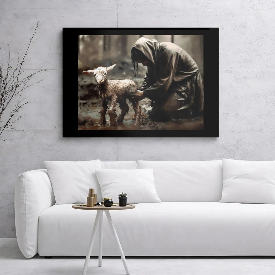 Good Shepherd Canvas Print | Jesus Rescuing Lamb Wall Art | Premium Gallery Wrapped Decor | Christian Faith Home Gift