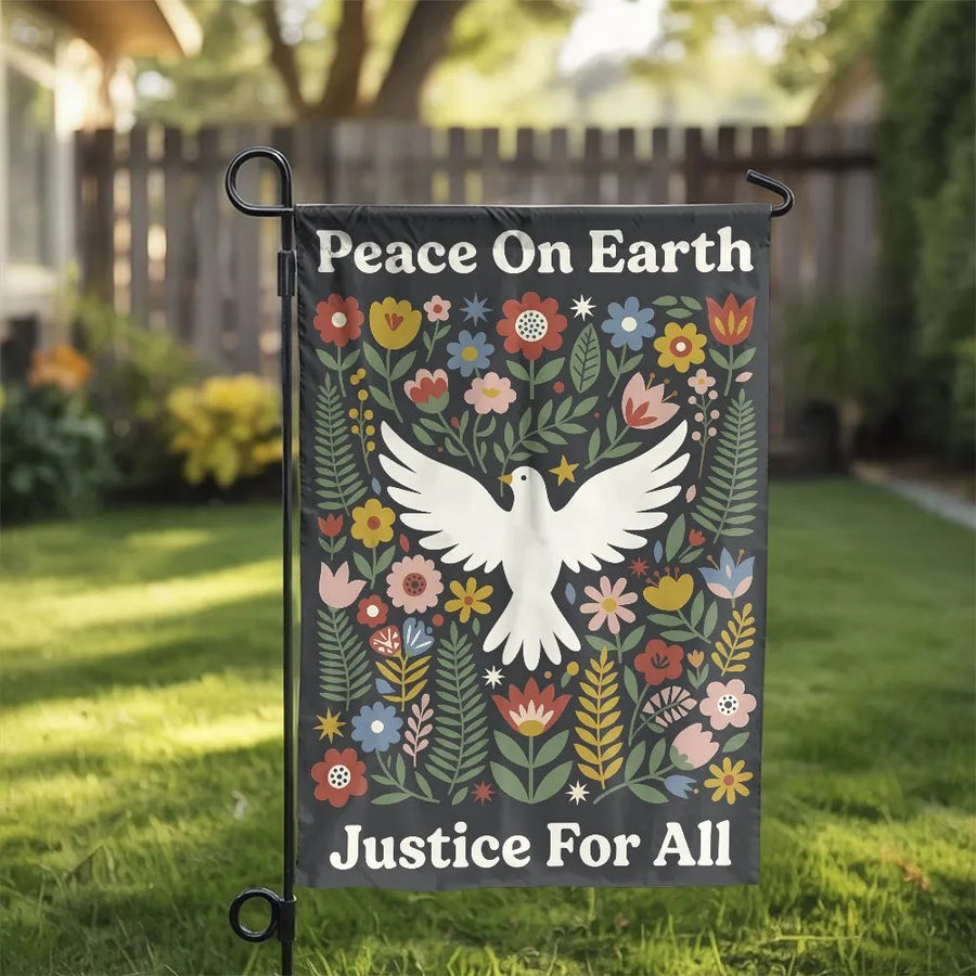 Peace On Earth Garden Flag | Folk Art Dove & Floral Design | Premium Weather Resistant Polyester | Outdoor Justice For All Yard Sign Gift