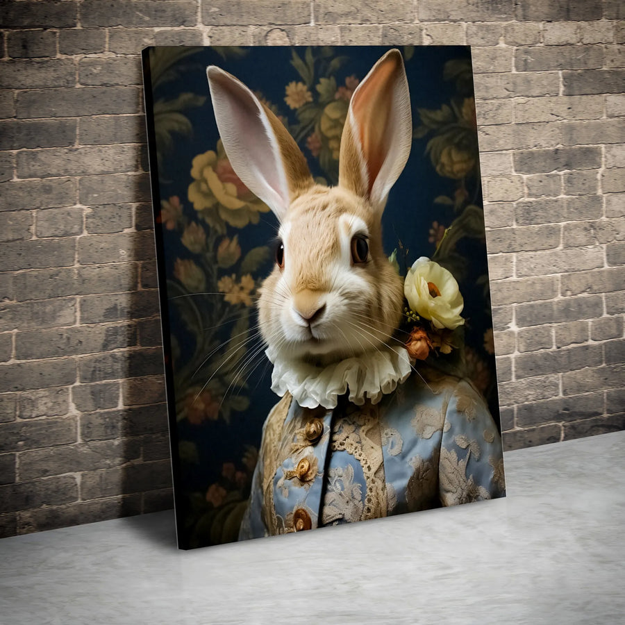 Regal Rabbit Canvas Wall Art | Victorian Style Animal Portrait | Premium Fade-Resistant Gallery Wrap | Whimsical Home Decor Gift