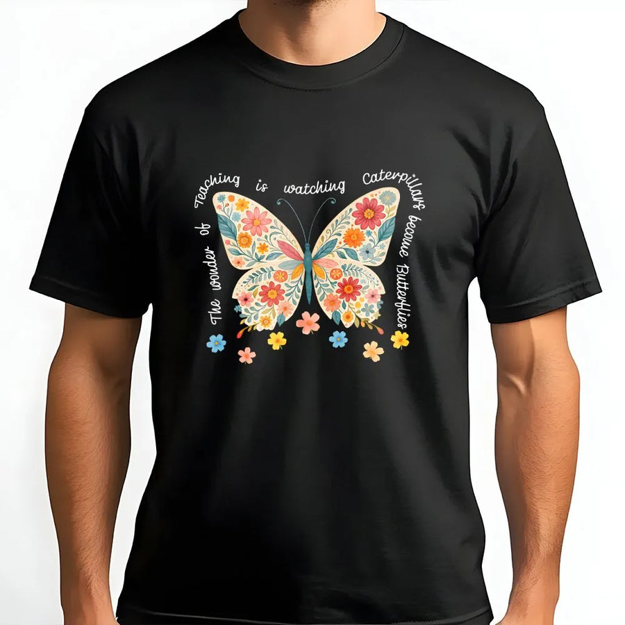Teacher Butterfly T-Shirt | Floral Watercolor Graphic with Inspirational Quote | Premium Comfort Colors Cotton | Back to School Gift for Educator