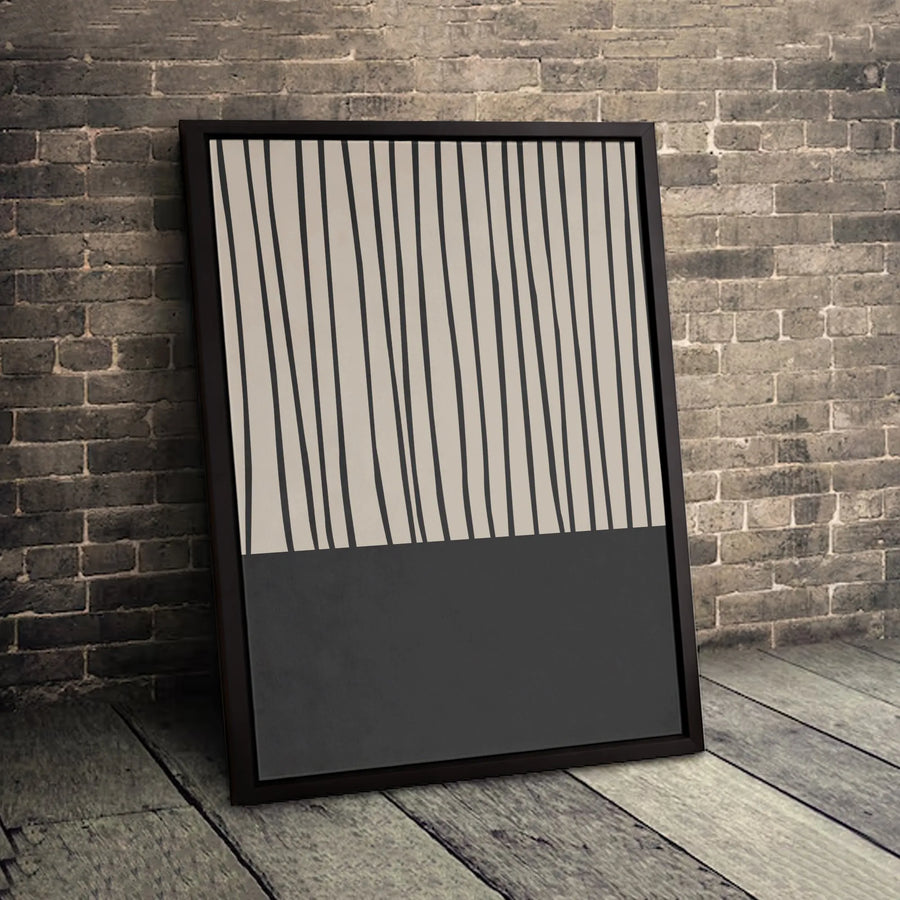 Modern Abstract Canvas Wall Art | Minimalist Black Vertical Lines Pattern | Premium Gallery-Quality 1.25 Inch Thick Print | Neutral Home Office Decor