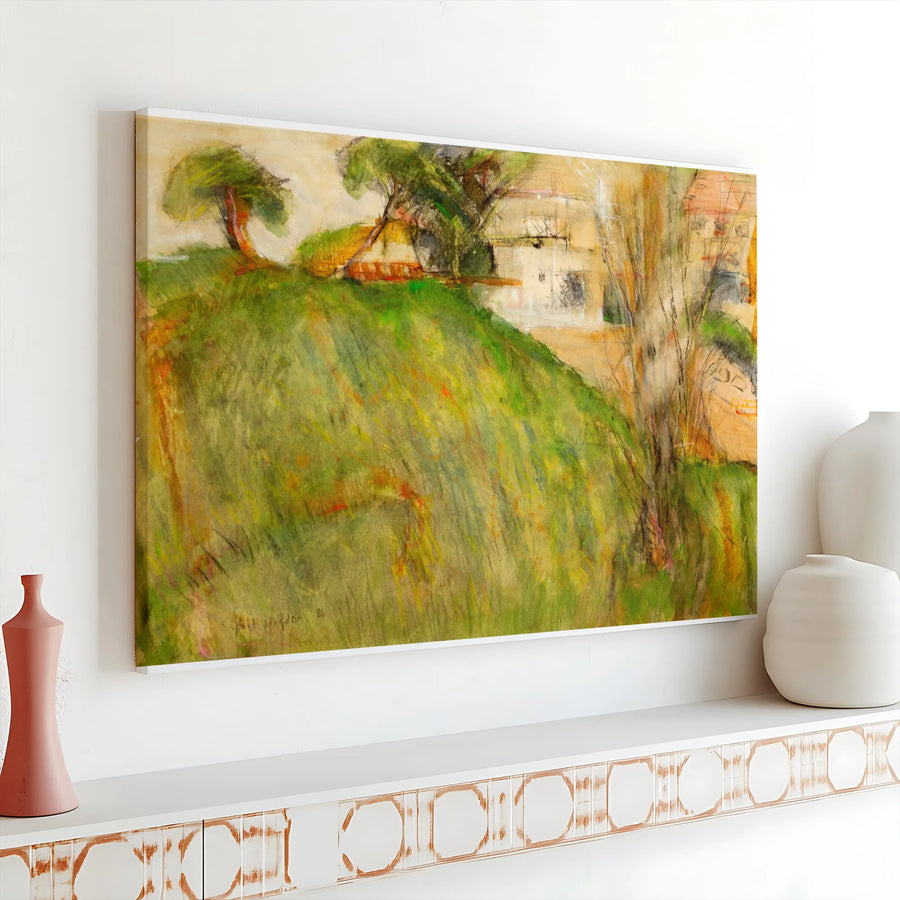 Abstract Landscape Canvas Print | Rustic Hillside Country House Art | Premium Gallery Wrap Canvas | Vintage Farmhouse Wall Decor Gift