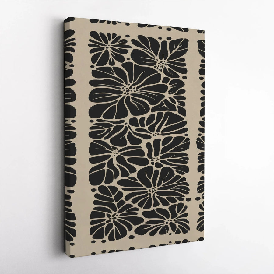 Boho Floral Canvas Print | Minimalist Black and Beige Botanical Art | 1.25-Inch Gallery Wrap | Premium Modern Wall Decor for Living Room