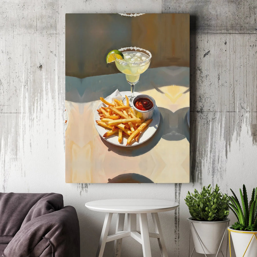 Margarita and French Fries Canvas Art | Still Life Cocktail Kitchen Decor | Gallery Wrap Premium Print | Perfect Gift for Foodies and Bar Lovers
