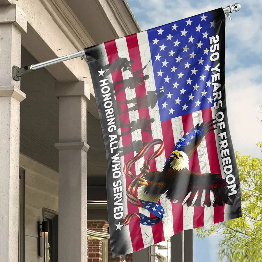 Patriotic USA House Flag | Honoring Veterans 250th Anniversary Eagle | Premium Double-Sided Polyester | Collector's Gift for Patriots