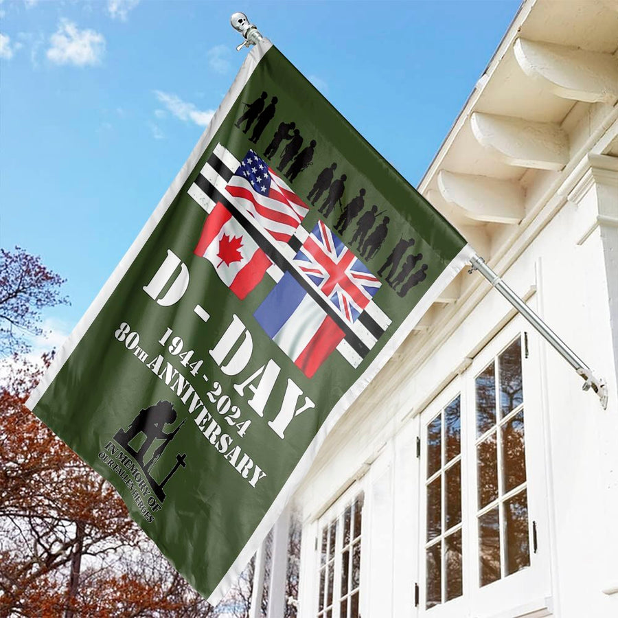 D-Day 80th Anniversary Flag | 1944-2024 Memorial Garden Banner | Premium UV-Resistant Polyester | Military History Commemorative Gift