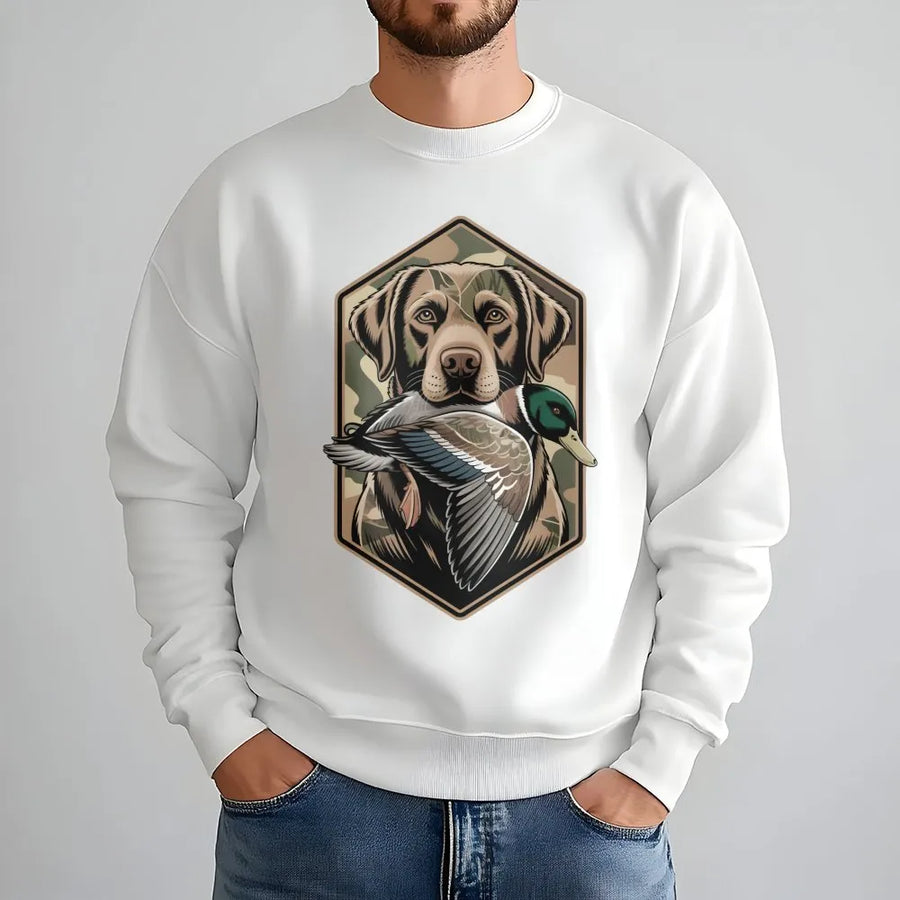 Duck Hunting Dog Sweatshirt | Labrador Retriever Mallard Design | Soft Cotton-Blend Premium Pullover | Gift for Outdoorsman and Hunter