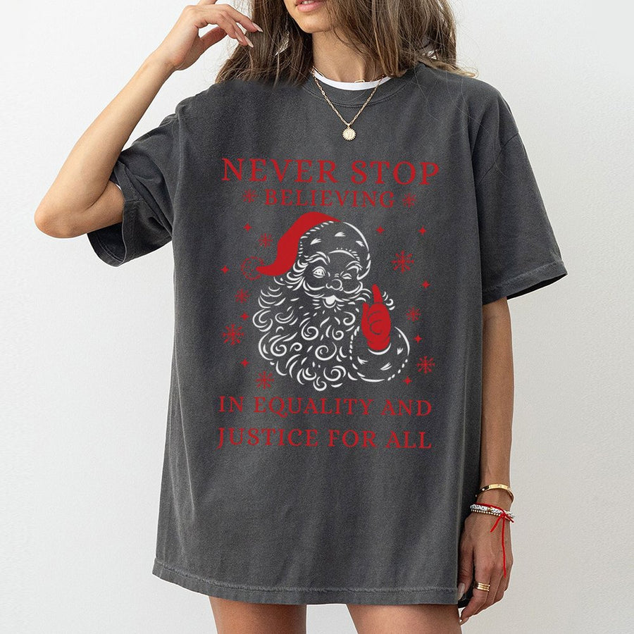 Equality and Justice Santa T-Shirt | Social Justice Christmas Shirt | Premium Soft Cotton | Progressive Holiday Gift for Activists