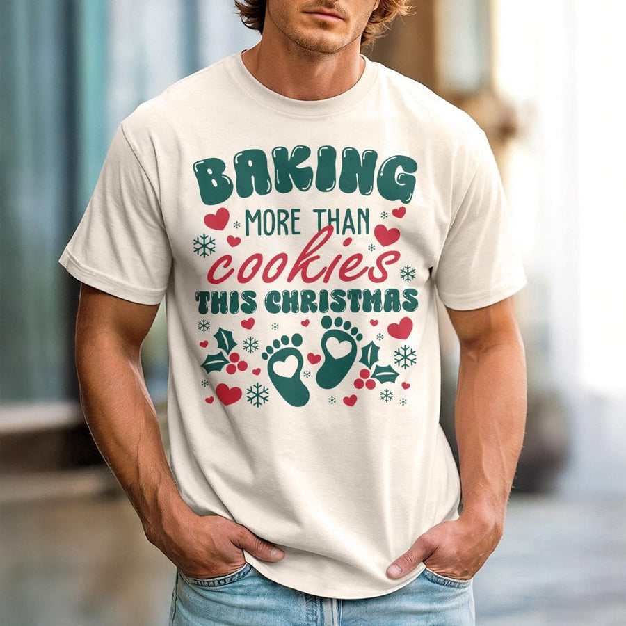 Baking More Than Cookies Christmas T-Shirt | Pregnancy Announcement Graphic Tee | 100% Cotton Premium Quality | Gift for New Mom Expecting Parents