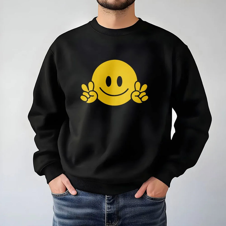 Smiley Face Sweatshirt | Peace Sign Aesthetic Graphic | Cotton Blend Premium Crewneck | Unisex Retro Streetwear Gift
