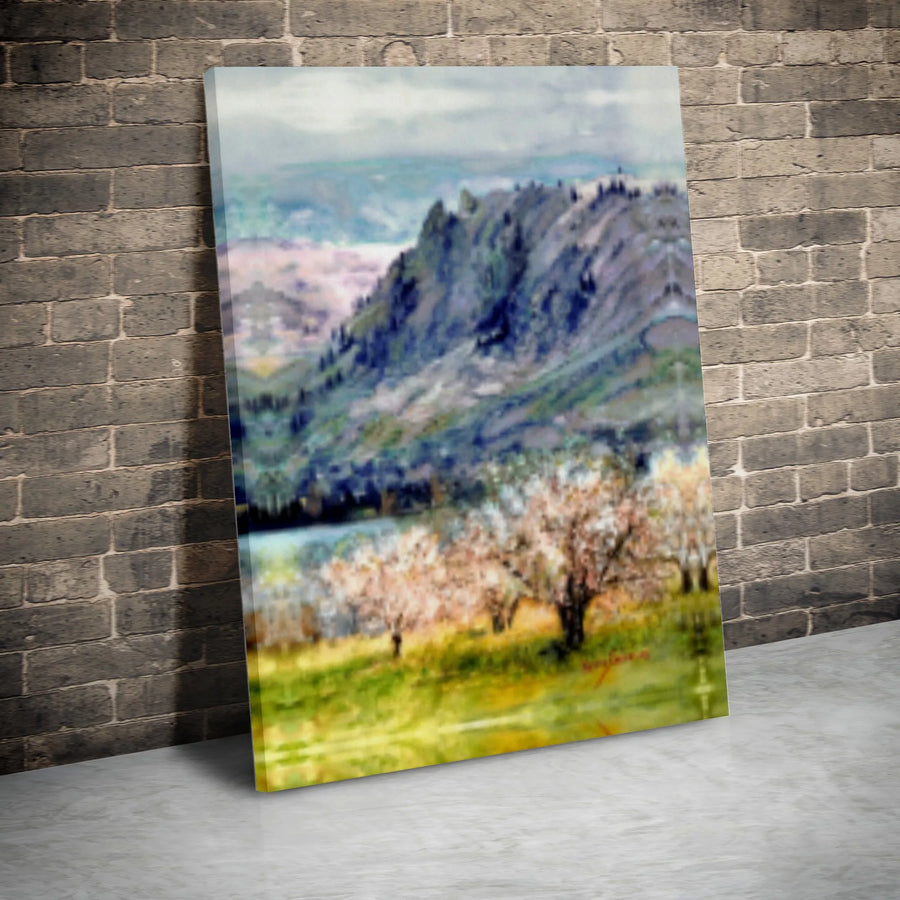Spring Mountain Landscape Canvas Wall Art | Impressionist Blooming Trees Print | 1.25" Gallery Wrap Premium Decor | Nature Lover Living Room Gift