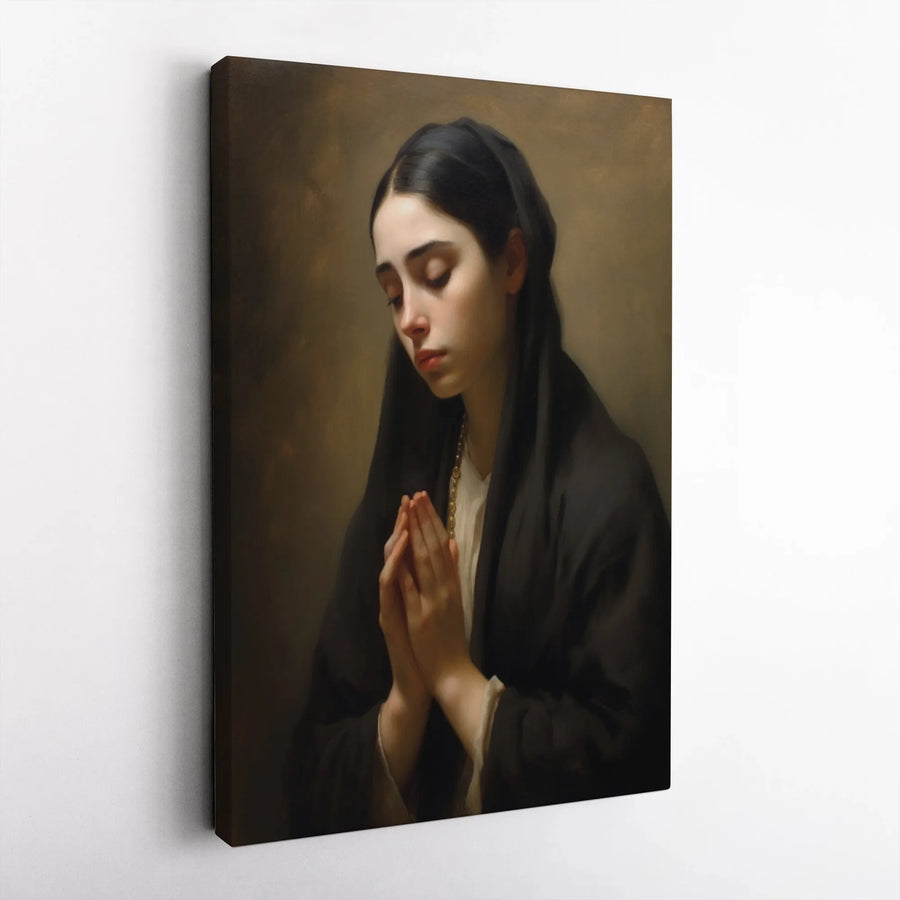 Praying Woman Wall Art Canvas | Classic Religious Portrait | Premium Fade-Resistant Gallery Wrap | Spiritual Home Decor Gift
