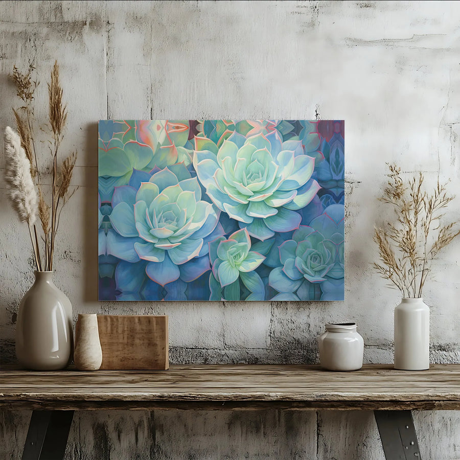 Succulent Canvas Wall Art | Modern Botanical Plant Painting | Premium Fade-Resistant Print | Boho Living Room Decor Gift