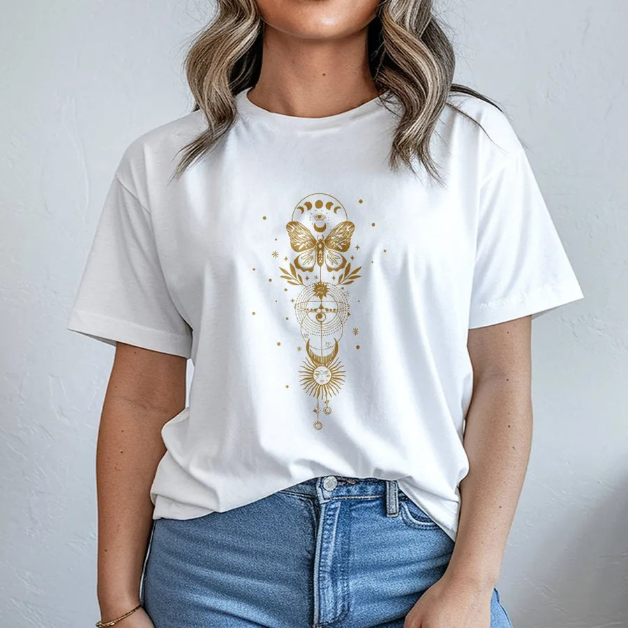 Celestial Moth T-Shirt | Vintage Sun Moon and Eye Graphic | Premium Soft Cotton | Boho Astrology Gift for Women