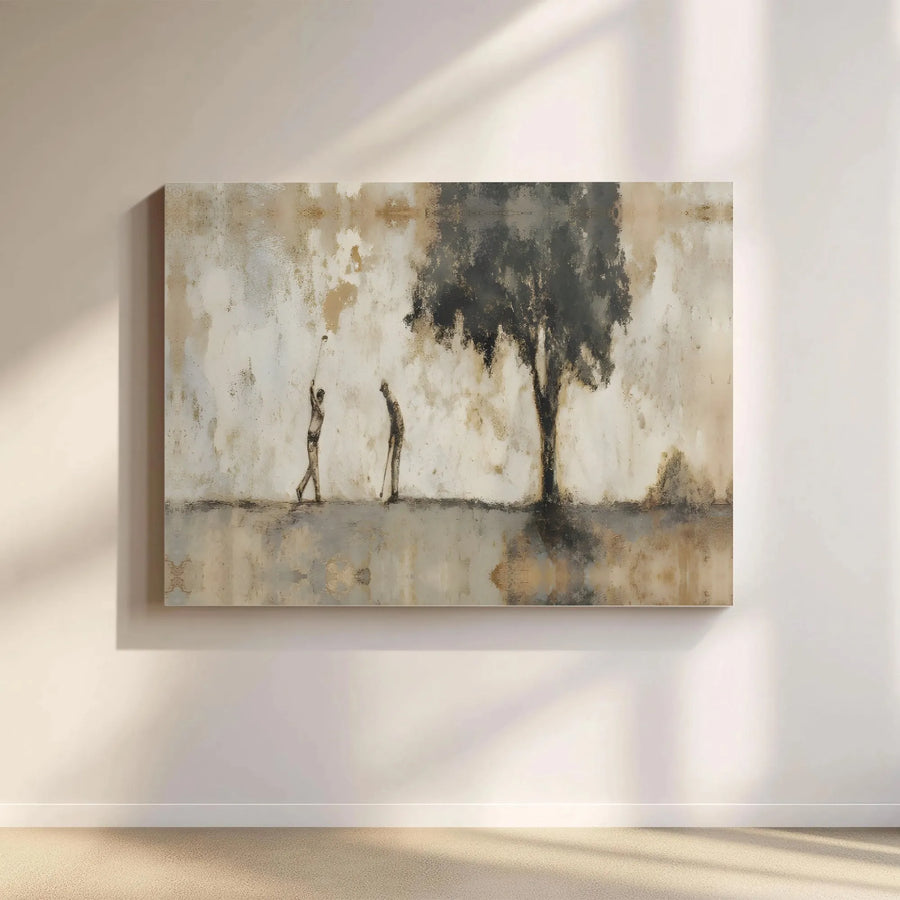 Abstract Golf Canvas Wall Art | Two Golfers Under Tree Sketch | 1.25 Inch Gallery Wrap Premium Decor | Golf Gift for Men & Office Wall Decor