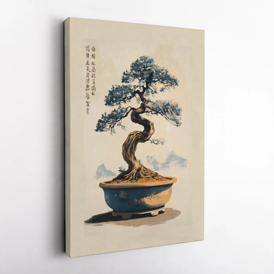 Bonsai Tree Wall Art | Japanese Ukiyo-E Ink Wash Painting Style | Premium Fade-Resistant Canvas | Zen Home Decor Gift for Plant Lovers
