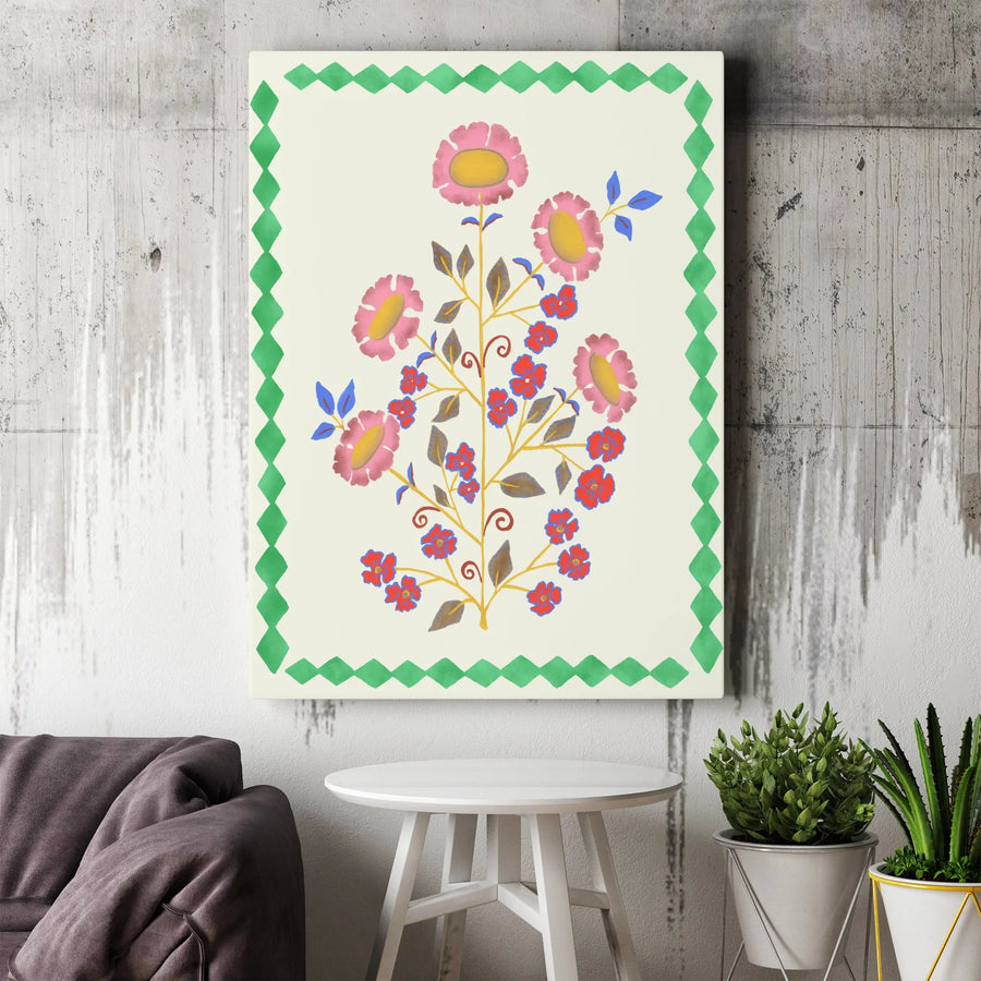 Folk Art Floral Canvas Wall Art | Colorful Wildflower Illustration | Premium Gallery Wrapped Canvas | Boho Home Decor Living Room Gift