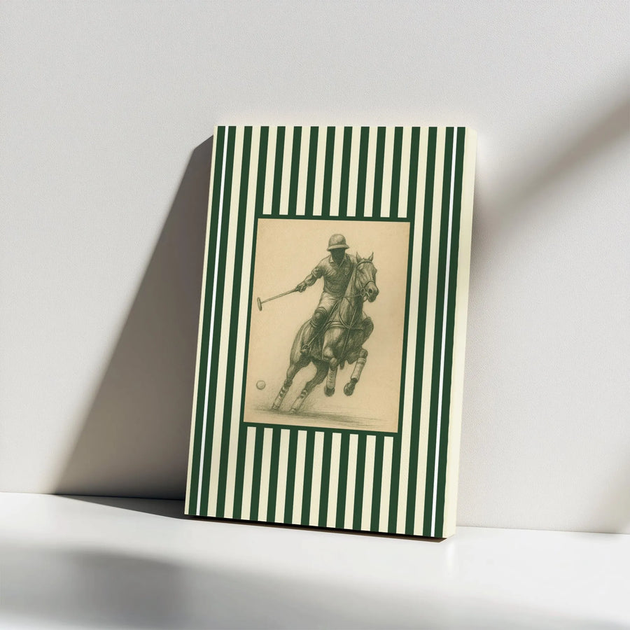 Equestrian Polo Player Canvas Wall Art | Vintage Sketch Aesthetic | 1.25-Inch Gallery Wrap | Preppy Home Office Decor Gift