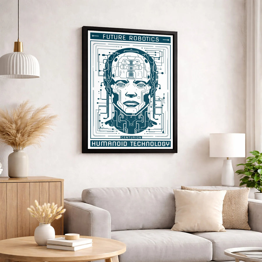 Futuristic Robot Wall Art | Centurion Humanoid Schematic Blueprint | Premium Gallery Wrap Canvas | Tech Office Decor Gift for Sci-Fi Fans