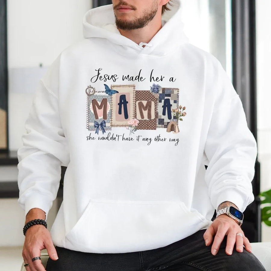 Christian Mom Hoodie | Jesus Made Her A Mama Graphic Tee | Soft Cotton Religious Shirt | Mothers Day Gift for Her, New Mama Present