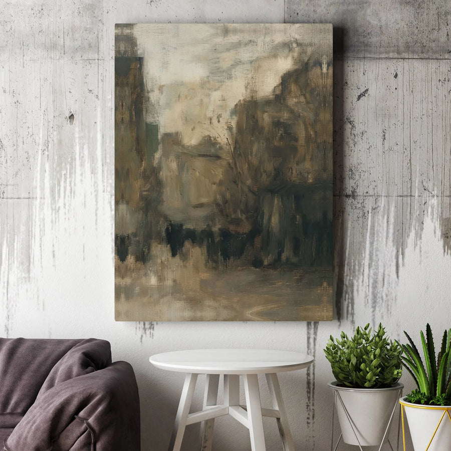 Abstract Cityscape Canvas Wall Art | Neutral Earthy Tone Painting | Premium 1.25" Thick Gallery Wrap | Modern Home Office Decor Gift