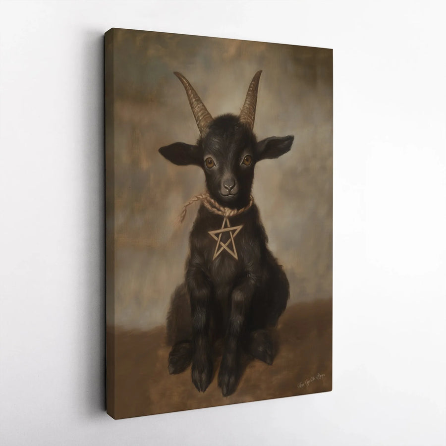 Gothic Black Goat Wall Art | Occult Pentagram Portrait Print | Premium 1.25" Gallery Wrapped Canvas | Dark Aesthetic Home Decor Gift