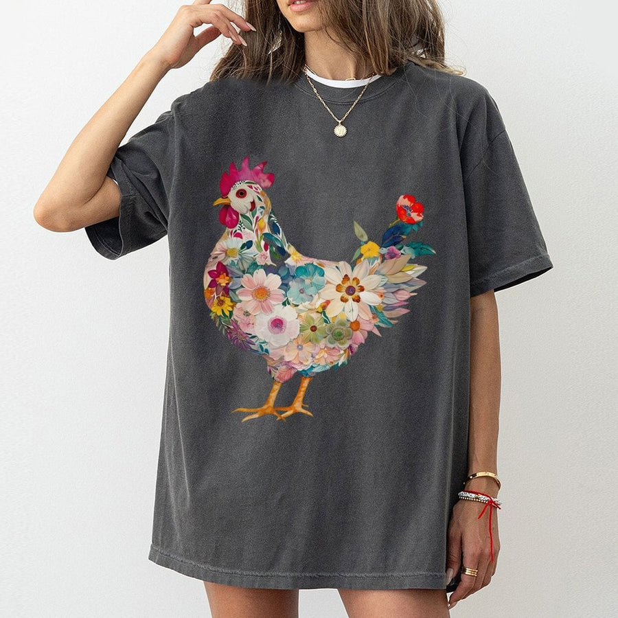 Floral Chicken T-Shirt | Artistic Botanical Hen Graphic | 100% Cotton Premium Tee | Cute Farm Life Gift For Women & Chicken Lovers