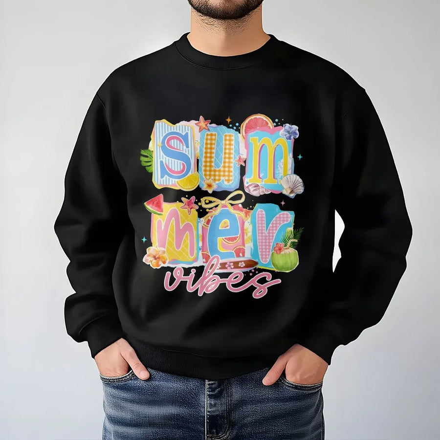Summer Vibes Sweatshirt | Retro Collage Beach Graphic | Soft Cotton Graphic Tee | Cute Vacation Gift for Women
