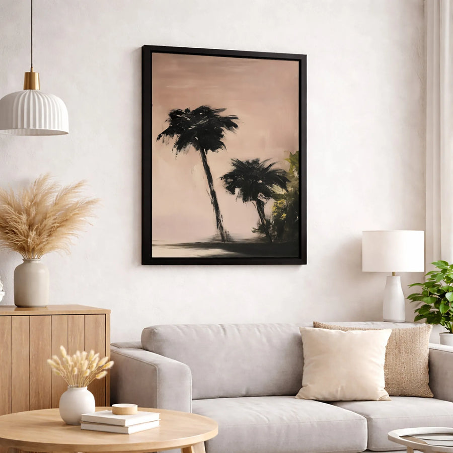 Abstract Palm Tree Canvas Wall Art | Minimalist Black Tropical Palm Silhouette | Gallery Quality 1.25 Inch Profile | Modern Coastal Home Decor Gift