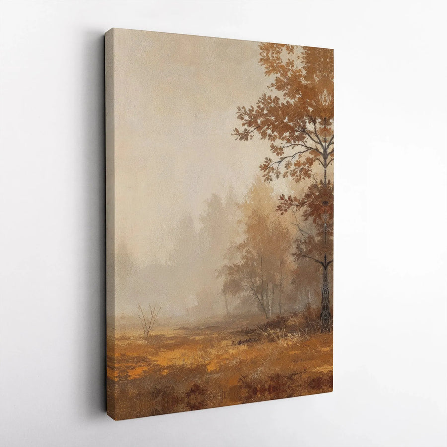 Misty Autumn Forest Canvas Wall Art | Moody Woodland Landscape Print | Premium 1.25-Inch Gallery Wrap | Fall Home Decor & Nature Lover Gift