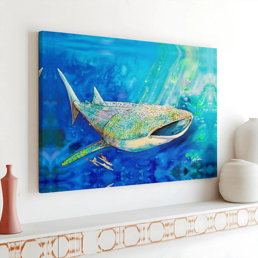 Whale Shark Canvas Wall Art | Vibrant Watercolor Ocean Painting | Thick Gallery Wrapped Canvas | Premium Gift for Ocean Lover & Coastal Home Decor