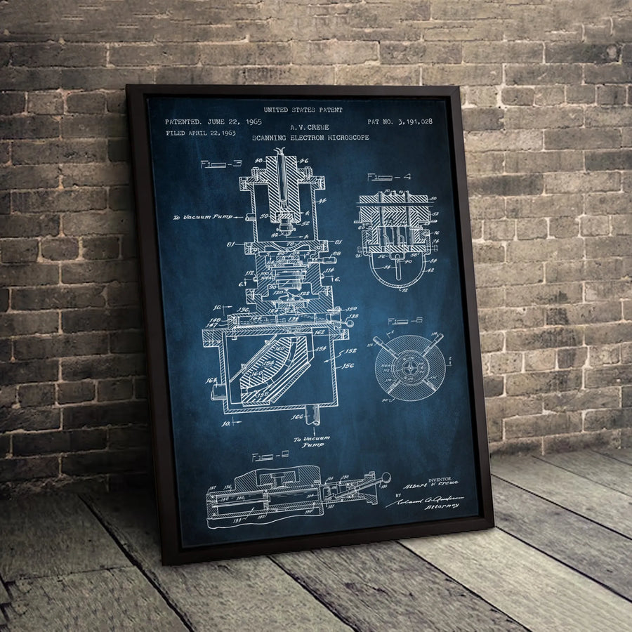 Scanning Electron Microscope Patent Wall Art | Vintage Blueprint Engineering Print | Premium 1.25-Inch Gallery Canvas | Science Office Decor Gift