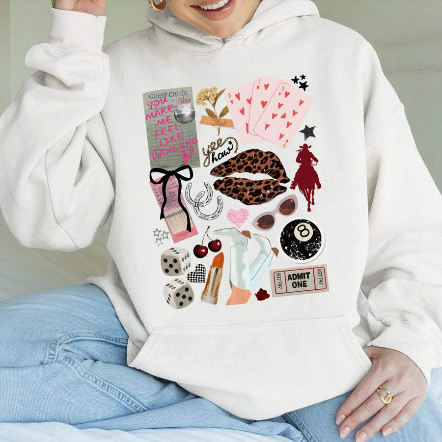 Western Graphic Hoodie | Cowgirl Rodeo Aesthetic Collage | Premium Cotton Blend | Retro Country Music Festival Gift for Women