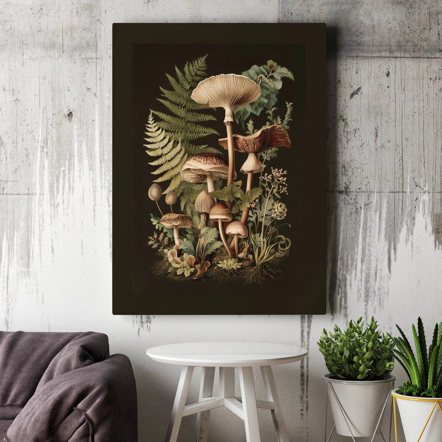 Mushroom Wall Art | Vintage Botanical Forest Illustration | Premium 1.25 Inch Thick Canvas Print | Cottagecore Home Decor Gift