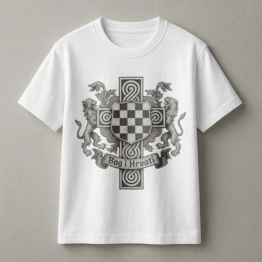 Bog i Hrvati T-Shirt | Croatian Heritage Coat of Arms Design | Premium 100% Cotton | Gift for Croatians and Balkan Pride Fans